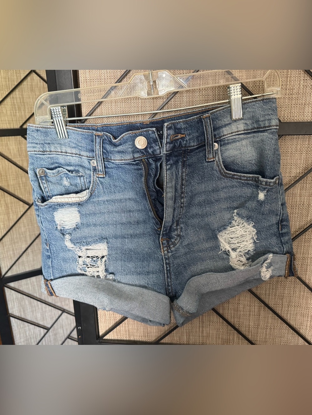 Aeropostale Ripped Light Blue Rolled-Hem Denim Shorts